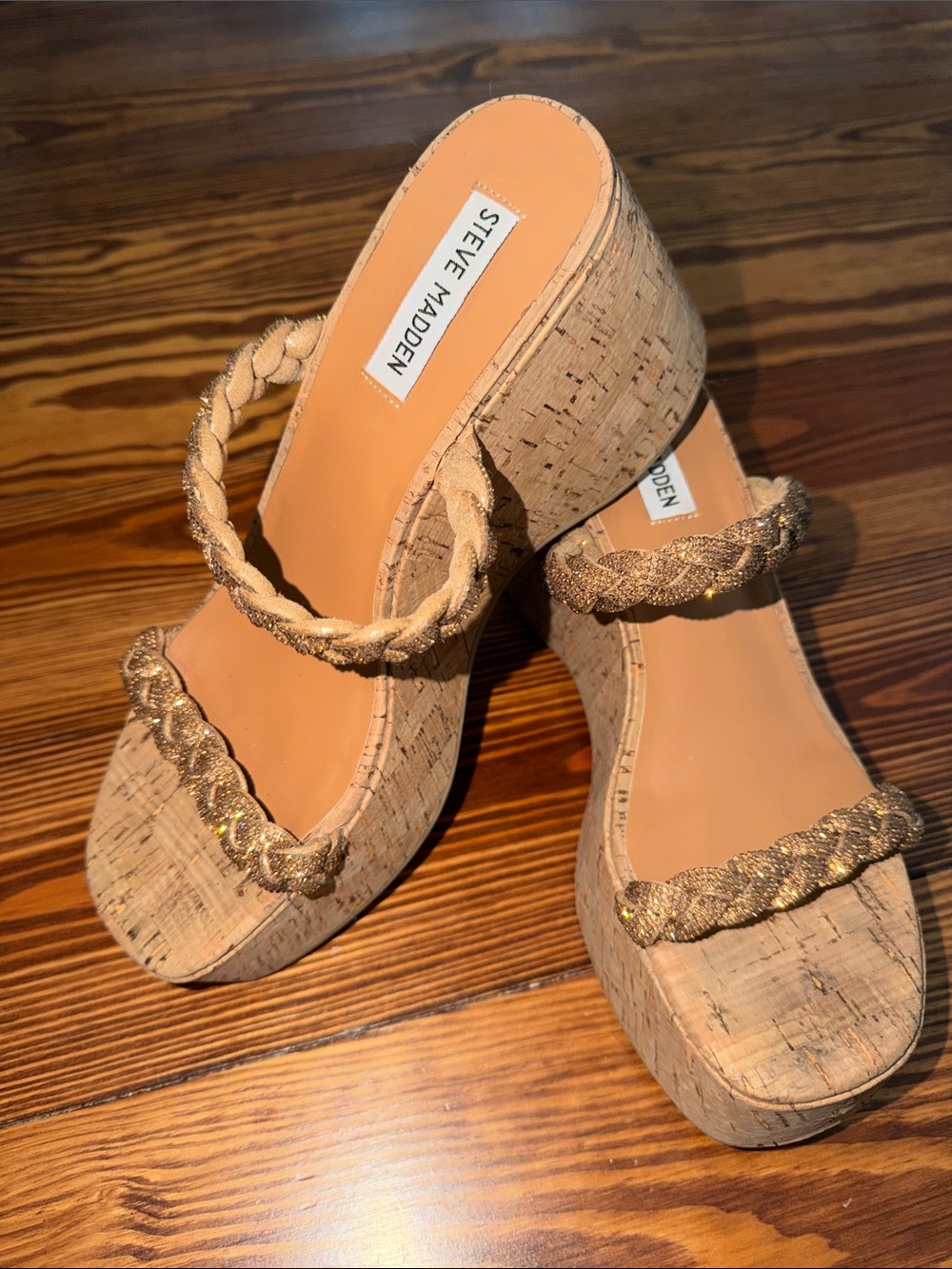 Steve Madden Cork Platform Sandal with Braided Gold-Strap Detail